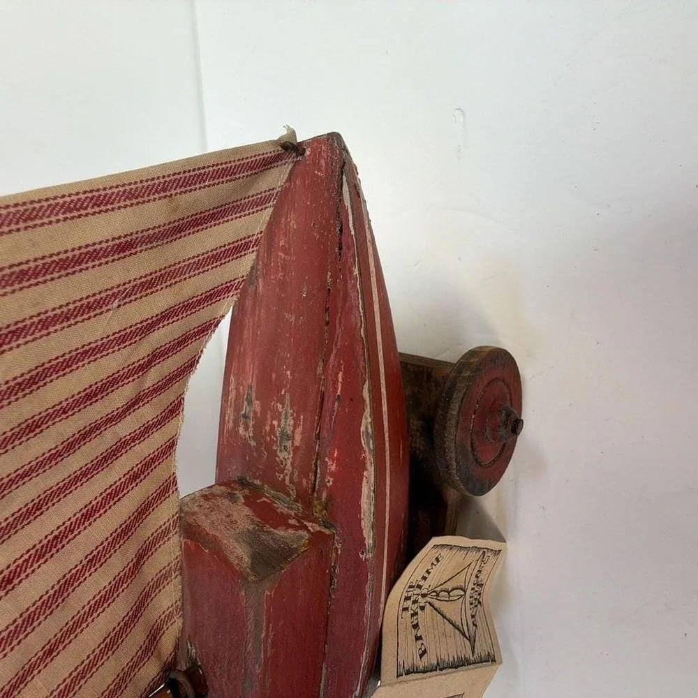 The Backtime Co. American Folk Art Handmade Wooden Sailboat Pond Boat Toy